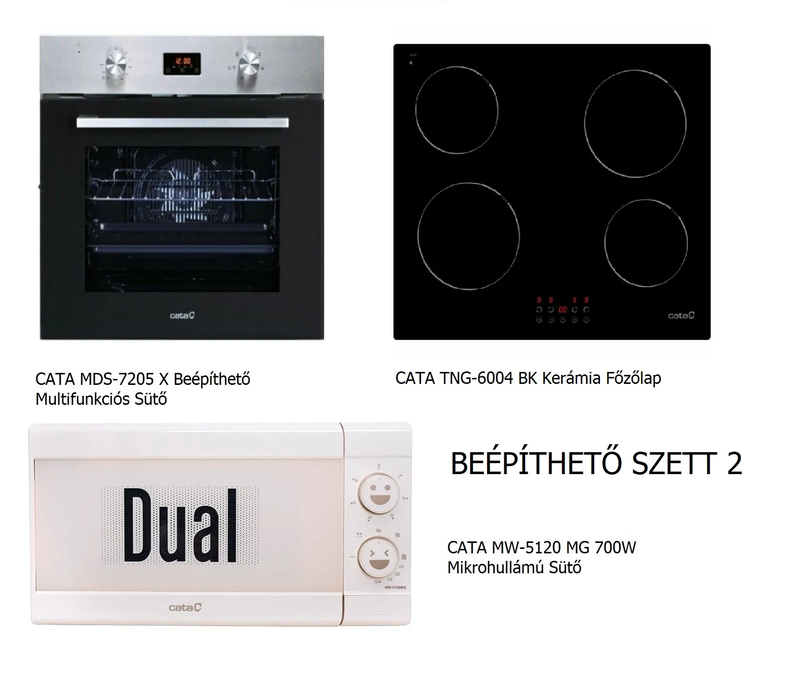 CATA MDS-7205 X - Beépíthető Szett 2 (sütő+kerámia főzőlap) + Ajándék Mikrohullámú sütő