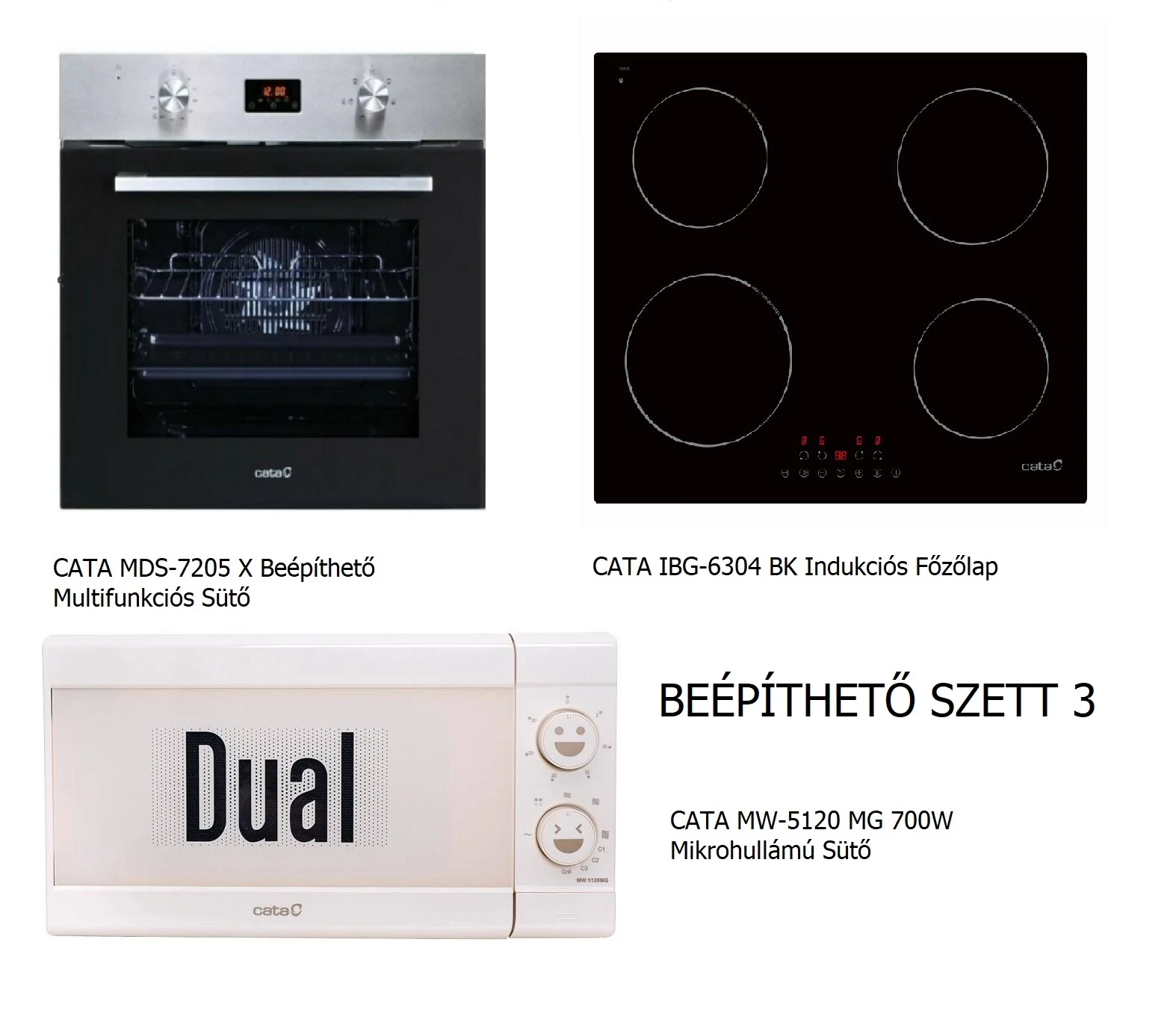 CATA MDS-7205 X - Beépíthető Szett 3 (sütő+indukciós főzőlap) + Ajándék Mikrohullámú sütő