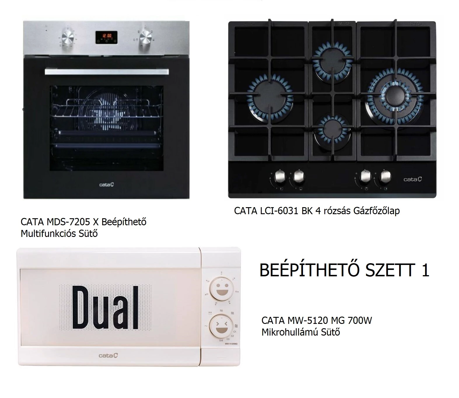 CATA MDS-7205 X - Beépíthető Szett 1 (sütő+gázfőzőlap) + Ajándék Mikrohullámú sütő