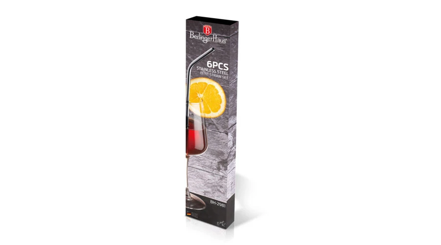 Berlinger Haus BH/2981 ezüst 6 db-os rozsdamentes acél hajlított szívószál készlet 
